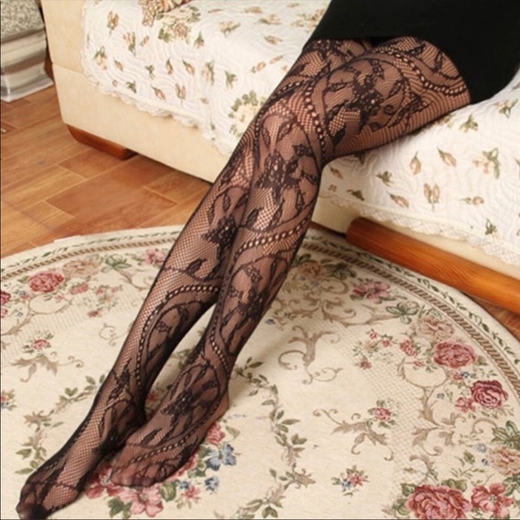 Floral Patterned Sheer Pantyhose black - Picture 2 of 7